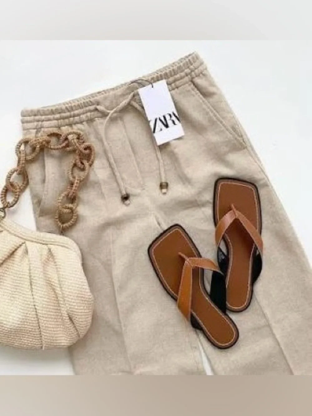 Zara Linen Blend Pants Sand S NWT